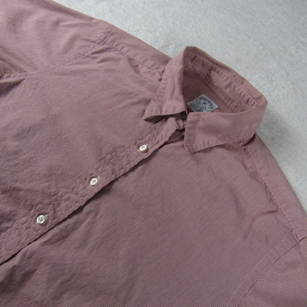 Brooks Brothers Button Down Shirt Mens M Burgundy Micro Check Cotton